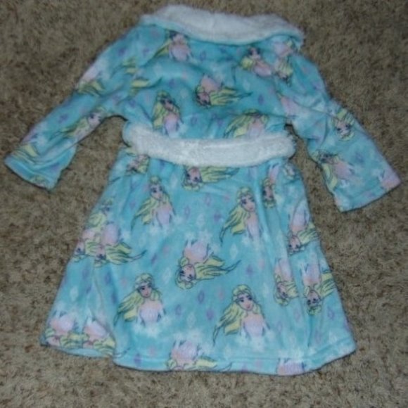 *Frozen Elsa Robe sz 8 Disney Blue Fleece Plush Long Sleeve Belted Winter Girls - Picture 5 of 6